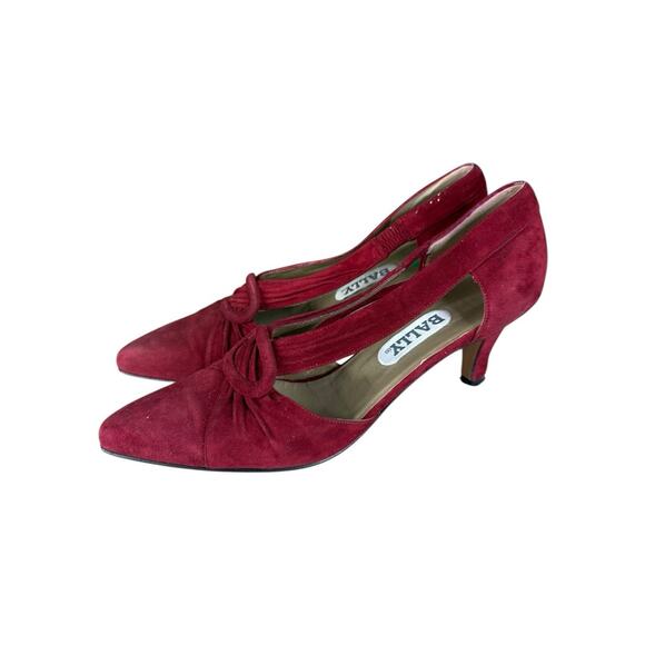 Bally Red Suede Cutout Pumps with Knot Detail Kitten Heel Shoes Women’s 7 M - Picture 7 of 9